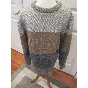 PURITAN WOOL BLEND BLOCK GRAY , BROWN AND BLACK TWEED PREPPY SWEATER  LARGE